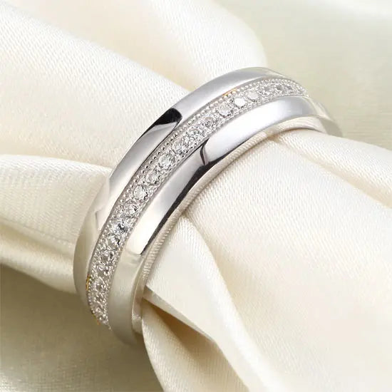 Men's Wedding Band Solid Sterling 925 Silver Created Diamond Ring XFR8068-1