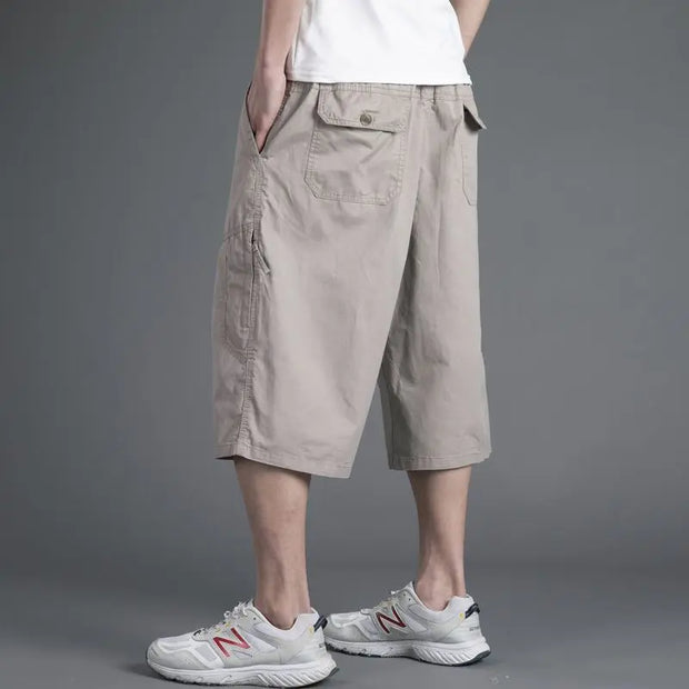 Men's loose casual shorts with cropped pants solid color middle-aged and elderly work pants - Memoriex 