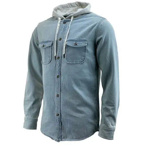 Mens Hooded Denim Work Shirt - Memoriex 