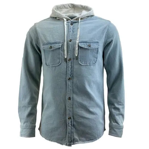 Mens Hooded Denim Work Shirt - Memoriex 