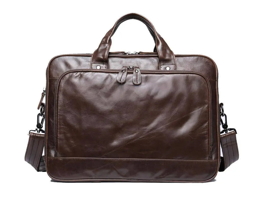 Mens Leather Briefcase 14"Laptop Large Volume Multi-Functional Business Bags-0