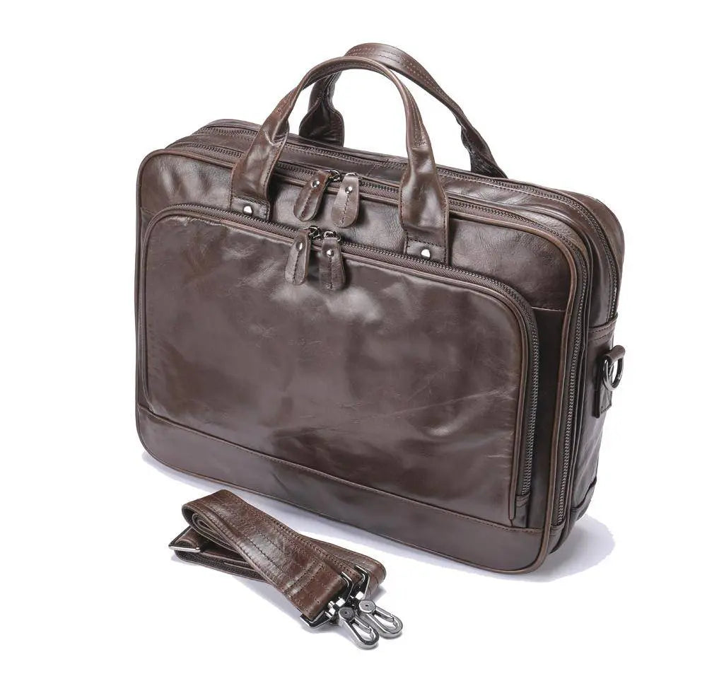 Mens Leather Briefcase 14"Laptop Large Volume Multi-Functional Business Bags-2