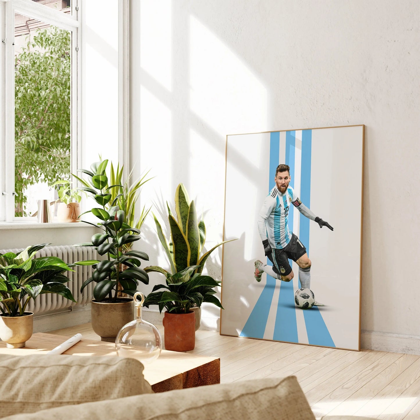 Messi Poster Fußball Minimalistisch I Mid Century Modern I Wanddeko I WM Kunst I Argentinien Trikot I Kunstdruck ohne Rahmen-1