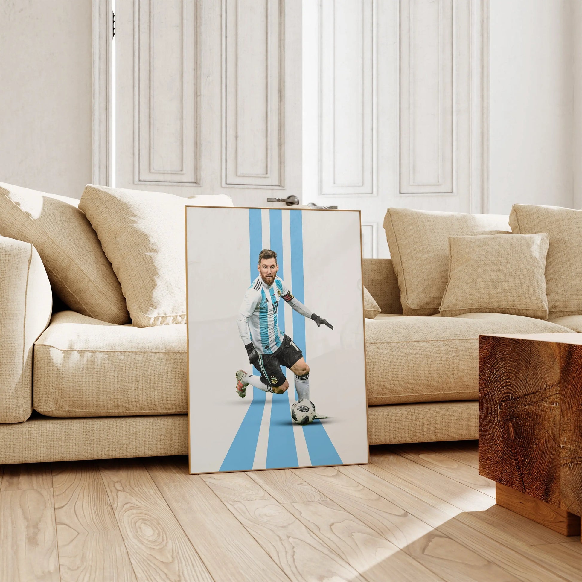 Messi Poster Fußball Minimalistisch I Mid Century Modern I Wanddeko I WM Kunst I Argentinien Trikot I Kunstdruck ohne Rahmen-3