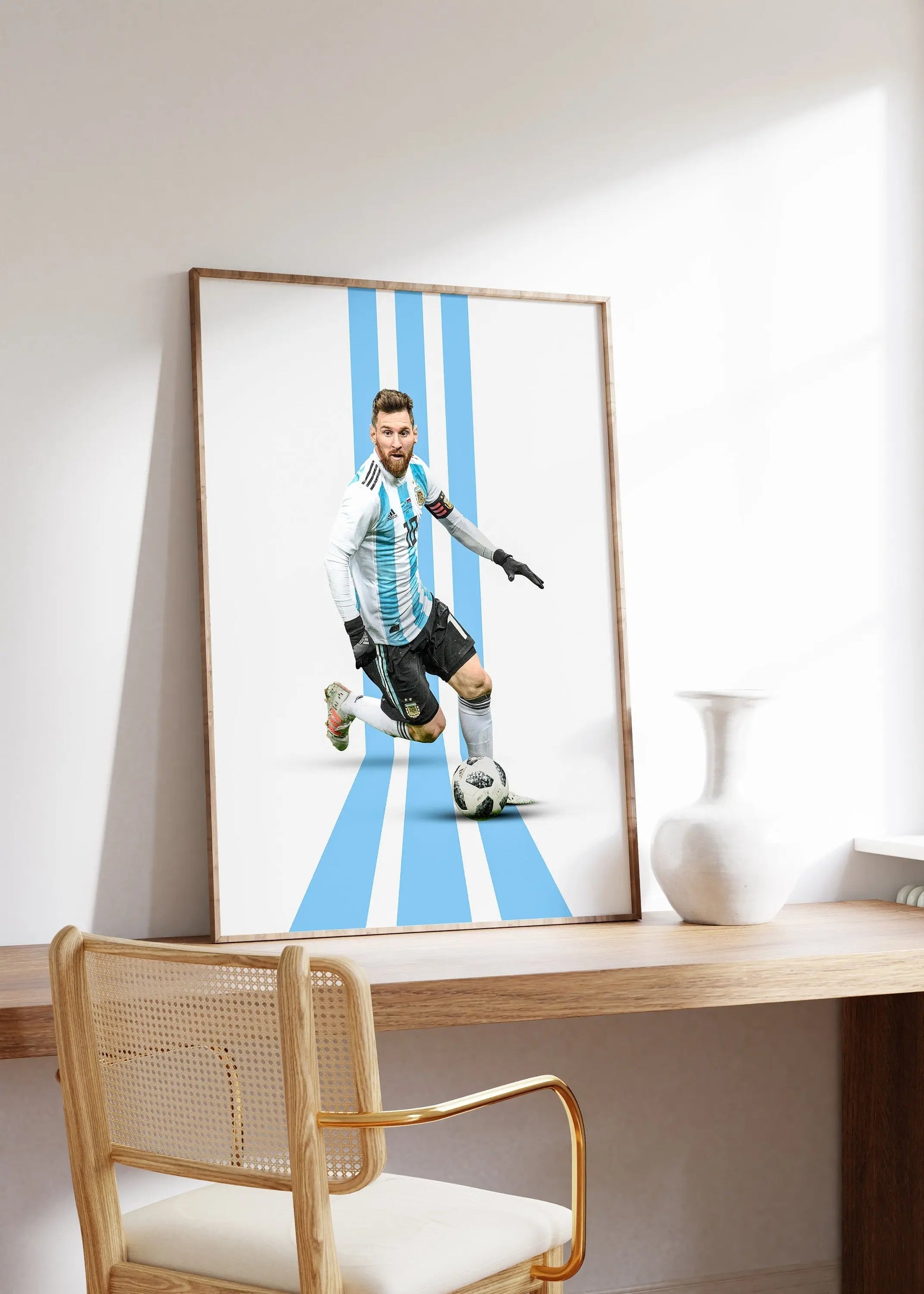 Messi Poster Fußball Minimalistisch I Mid Century Modern I Wanddeko I WM Kunst I Argentinien Trikot I Kunstdruck ohne Rahmen-4