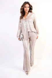Metallic Long Sleeve Top and Wide Leg Trouser Co-ord-2