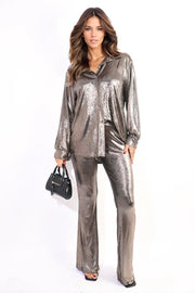 Metallic Long Sleeve Top and Wide Leg Trouser Co-ord-5