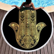 Microfiber Round Beach Towel for Adults Summer Toalla Tassel Yoga Mat Hamsa Hand Printed Serviette De Plage 150cm - Memoriex 