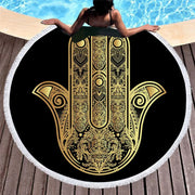 Microfiber Round Beach Towel for Adults Summer Toalla Tassel Yoga Mat Hamsa Hand Printed Serviette De Plage 150cm - Memoriex 