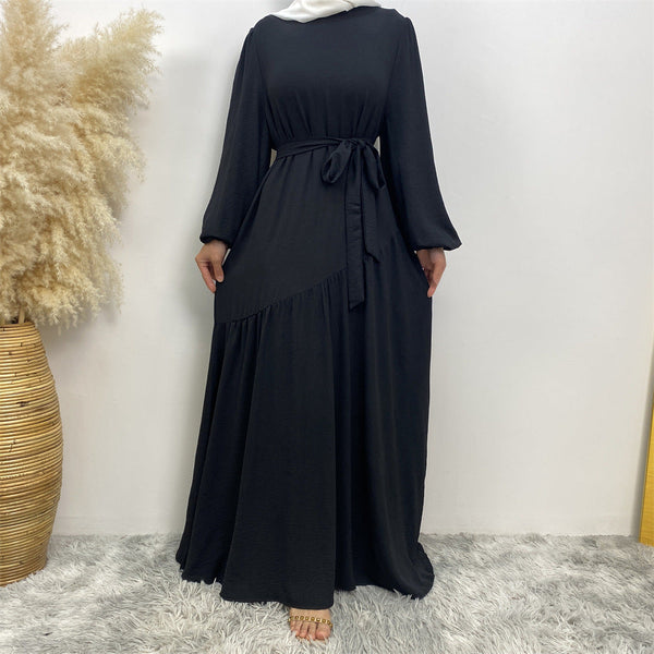 Middle East Dubai Fashion Women's Wear Solid Color Stitching Big Swing Dress - Memoriex 