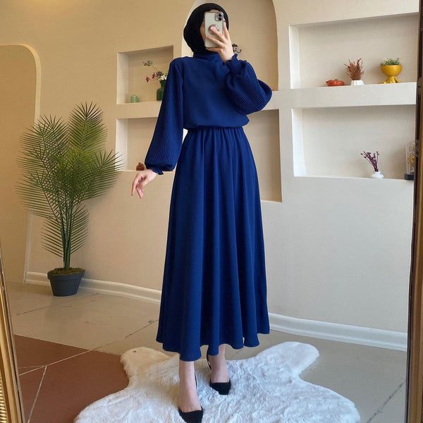 Middle East Muslim Arab Fall Winter Fashion Pleated Lace-up Dress - Memoriex 