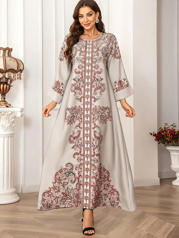 Middle Eastern Style Printed Design Traditional Long Dress - Memoriex 