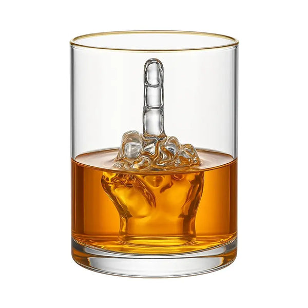 Middle Finger Whiskey Glass with 3D Finger Inside - Funny Novelty Glass for Bourbon Scotch Cocktails, Unique Gift for Men - Memoriex 