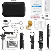 Military-grade outdoor travel survival kit with mini camping tools, emergency bracelet, whistle, blanket and knife. - Memoriex 