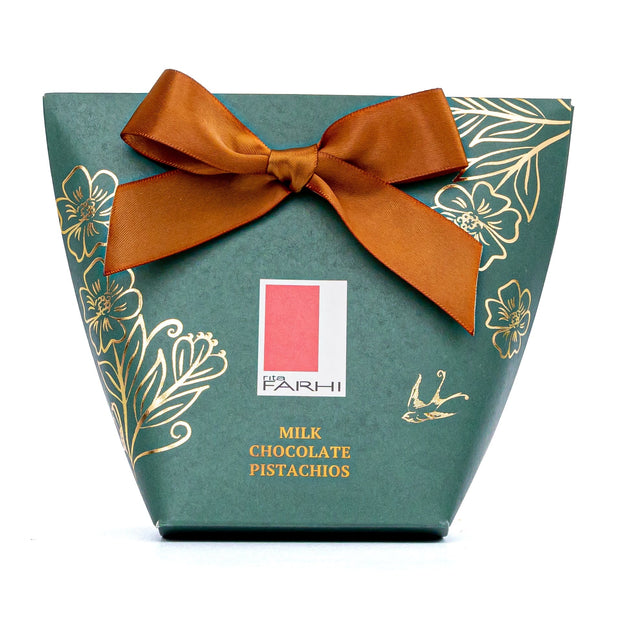 Milk Chocolate Pistachios in Bow Box, 130g - Memoriex 