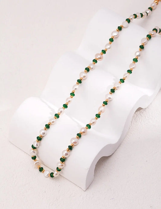 Mini Emerald Freshwater Pearl Necklace - Memoriex