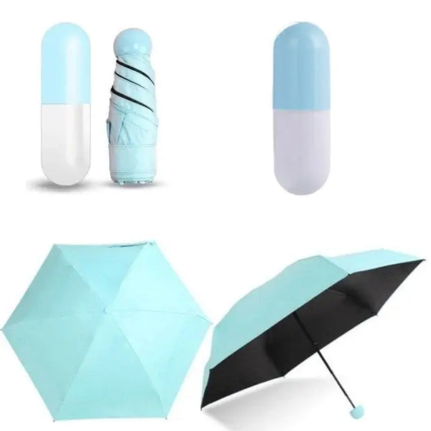 Mini Folding Capsule Small Umbrella With Pill Package Box Pocket Parasol Rain Anti-UV Portable Travel Umbrella Sunny Rainy Day - Memoriex 