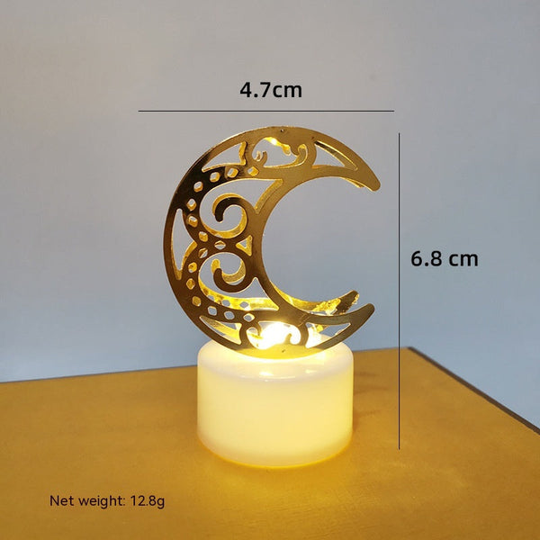 Mini LED Candlestick Metal Hollow Holiday Ornaments Moon Castle Decoration Small Night Lamp - Memoriex 