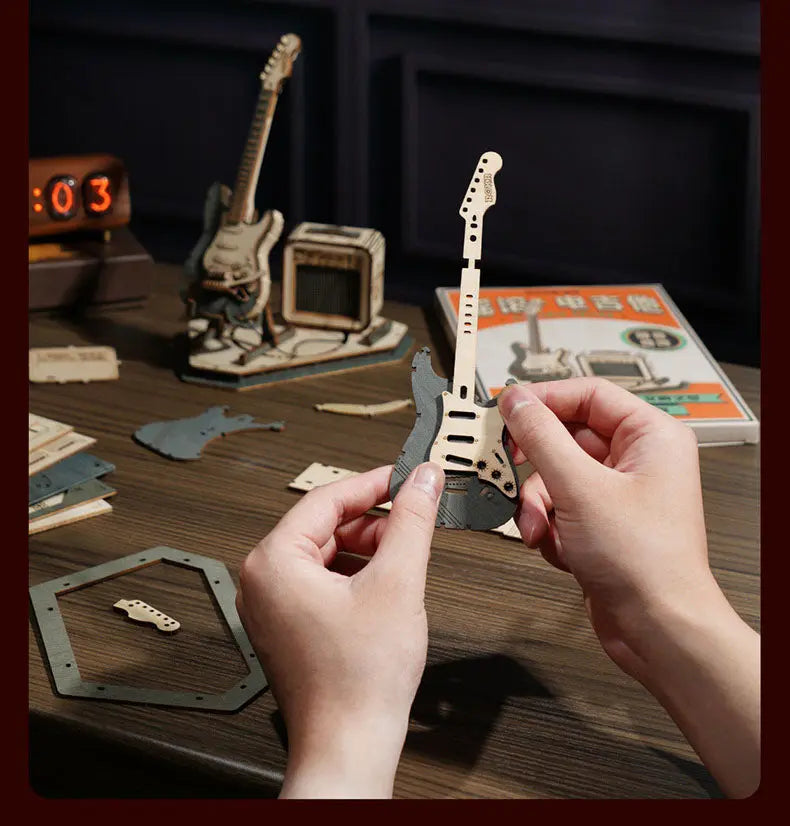 Mini instrument "small guitar building block 3D puzzle wooden assembly model ornament DIY handmade gift - Memoriex 