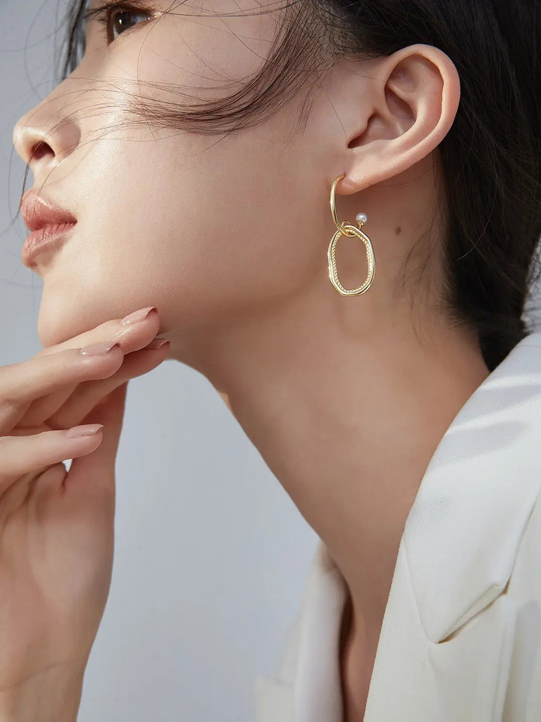 Minimalist Geometric Faux Pearl Earrings - Memoriex