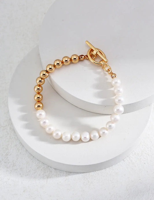 Minimalist Half Beaded Pearl Bracelet-0