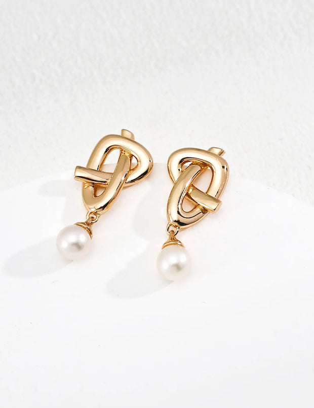 Minimalist Natural Pearl Knot Earrings-0