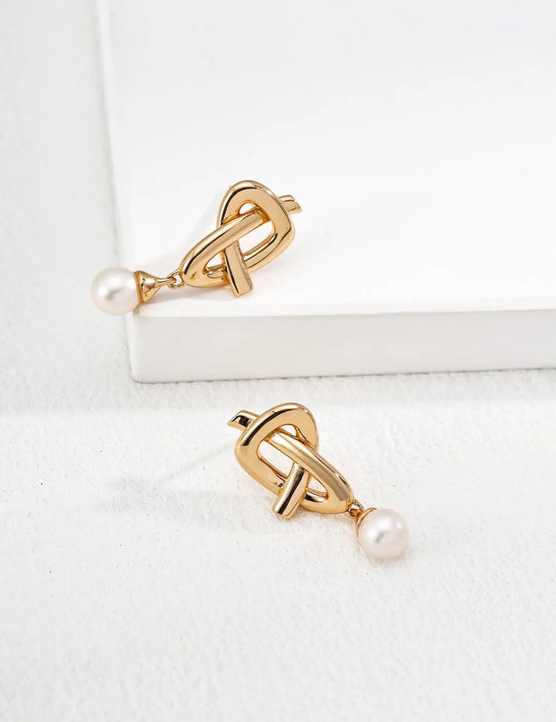 Minimalist Natural Pearl Knot Earrings-1