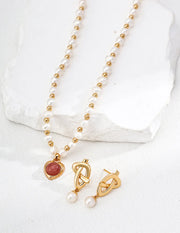 Minimalist Natural Pearl Knot Earrings-2