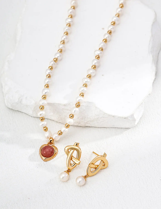 Minimalist Natural Pearl Knot Earrings-2