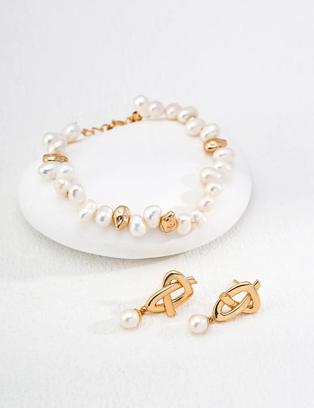 Minimalist Natural Pearl Knot Earrings-3