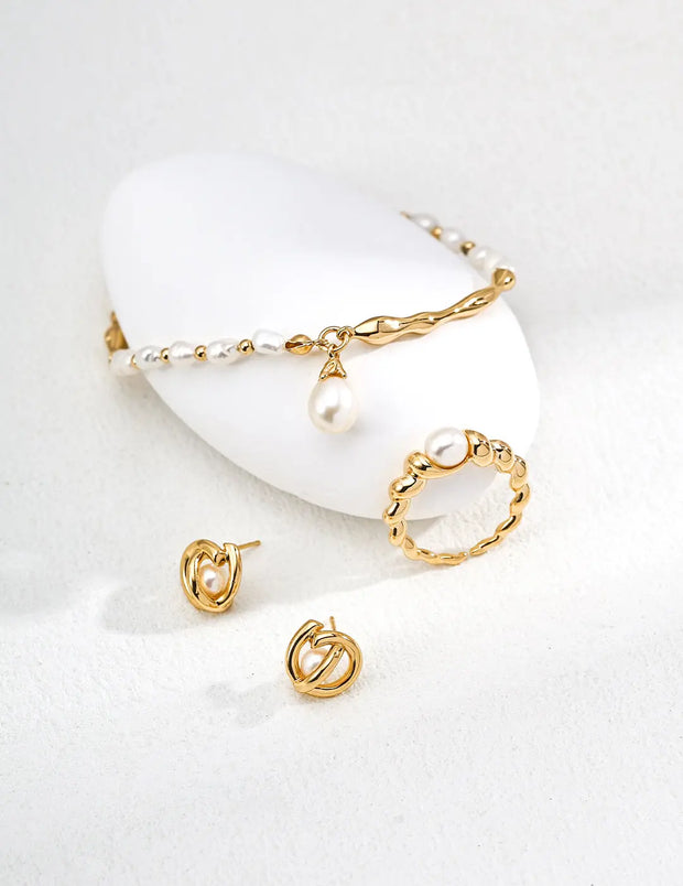 Minimalist Natural Pearl Stud Earrings-3