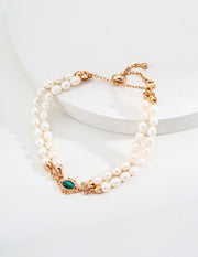 Minimalist Natural Pearl and Malachite Bracelet - Memoriex 
