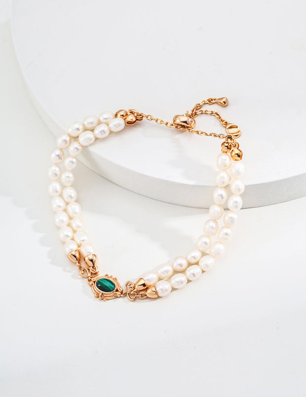 Minimalist Natural Pearl and Malachite Bracelet - Memoriex 