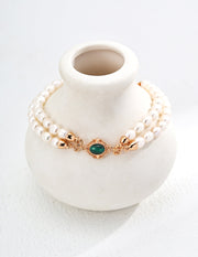 Minimalist Natural Pearl and Malachite Bracelet - Memoriex 
