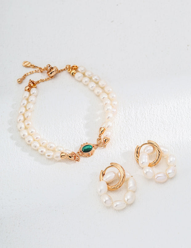 Minimalist Natural Pearl and Malachite Bracelet - Memoriex 