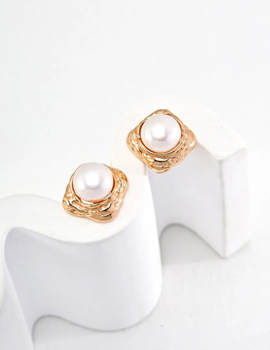 Minimalist Pearl Stud Earrings-0