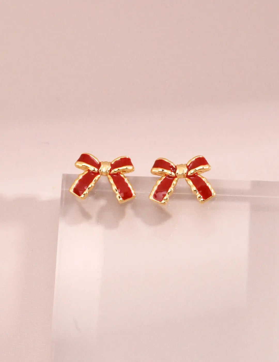 Minimalist Red Glaze Ribbon Stud - Memoriex