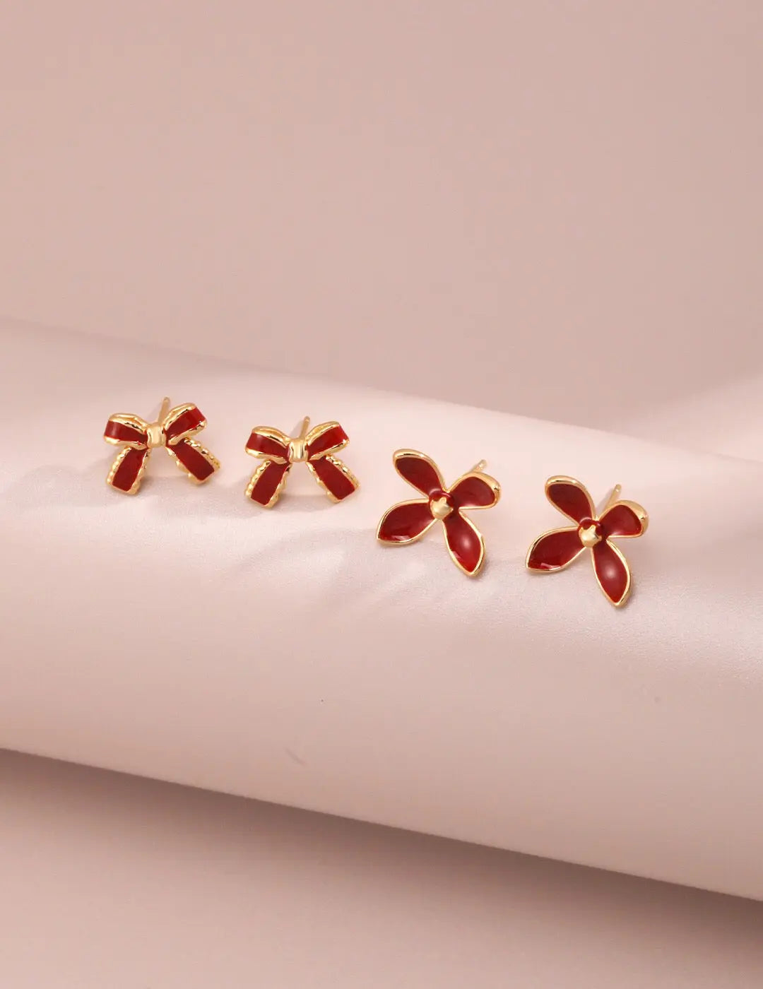 Minimalist Red Glaze Ribbon Stud - Memoriex