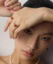 Minimalist Red Stone Open Ring-4