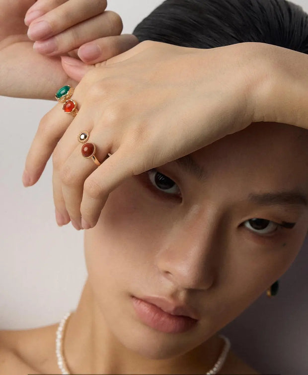 Minimalist Red Stone Open Ring-4