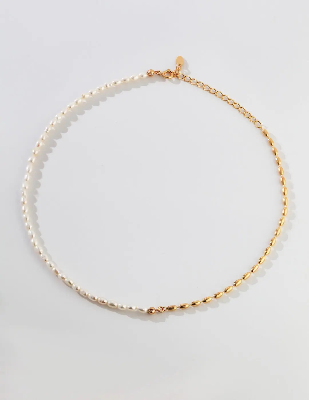 Minimalist Rice Bead Chain Asymmetric Necklace-0