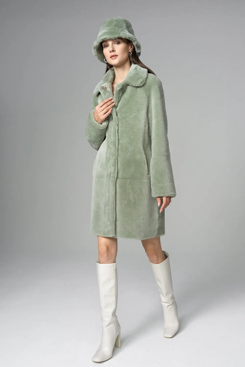 Mint Reversible Genuine Merino Wool Sheepskin Midi Coat-0