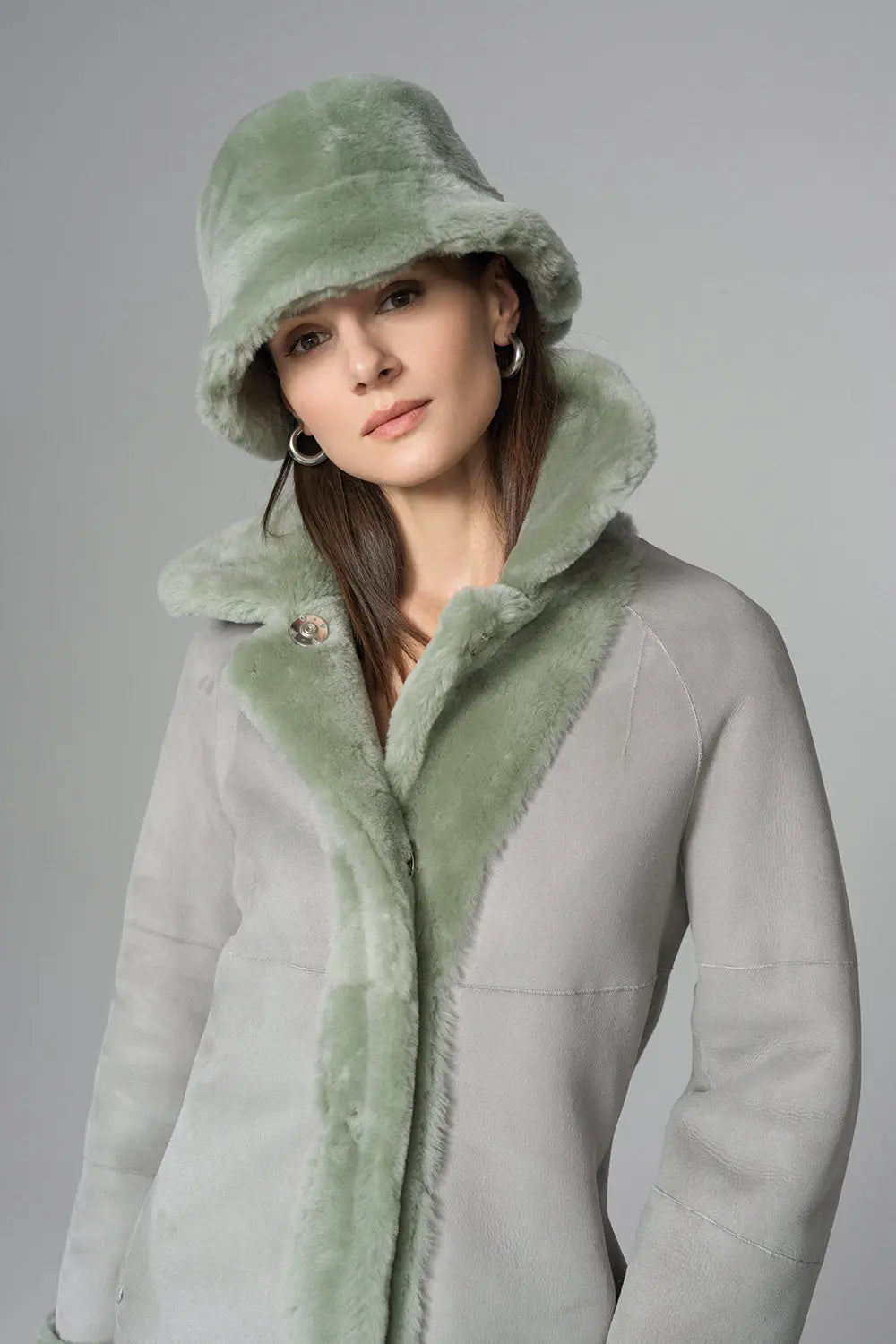 Mint Reversible Genuine Merino Wool Sheepskin Midi Coat-3