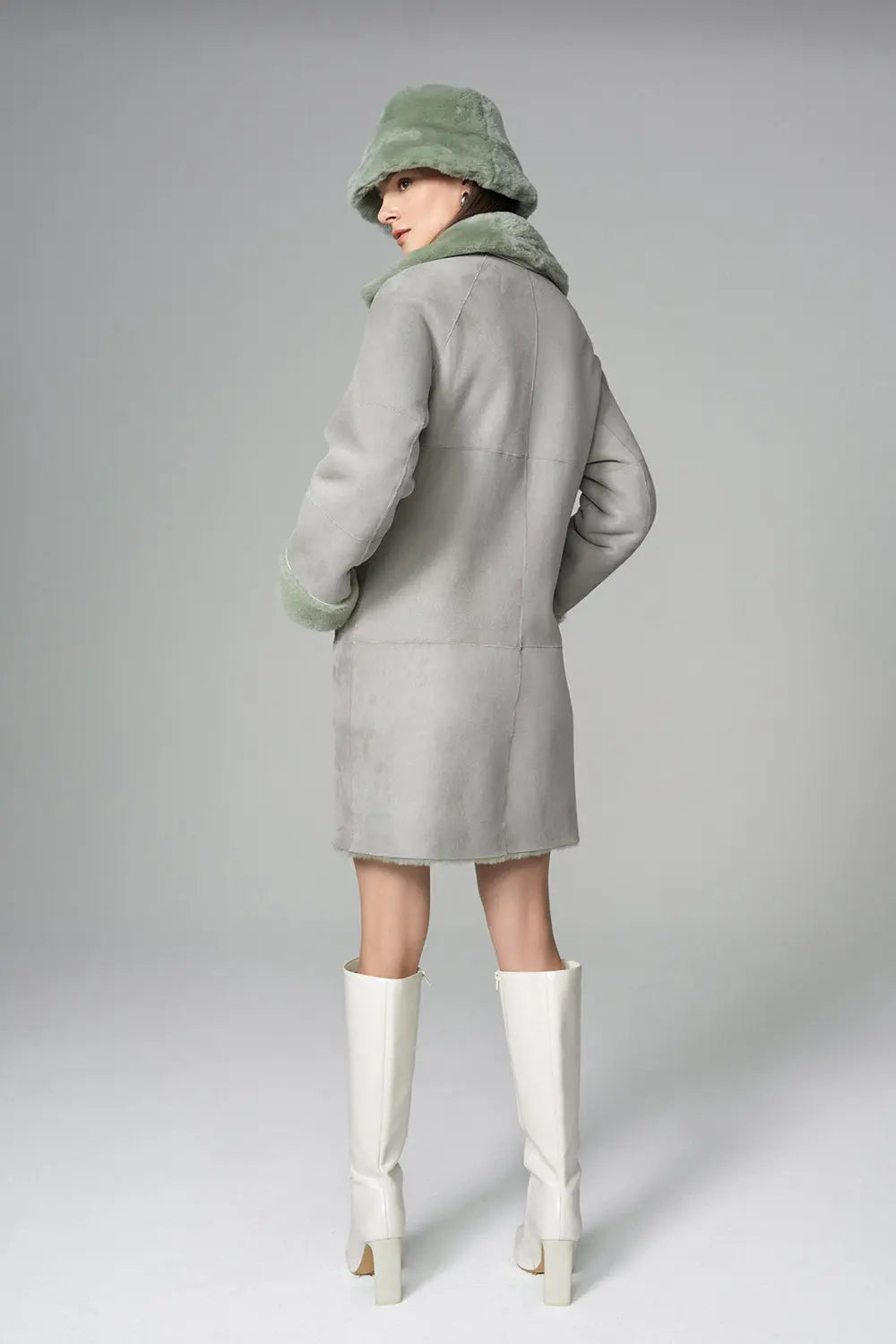 Mint Reversible Genuine Merino Wool Sheepskin Midi Coat-5