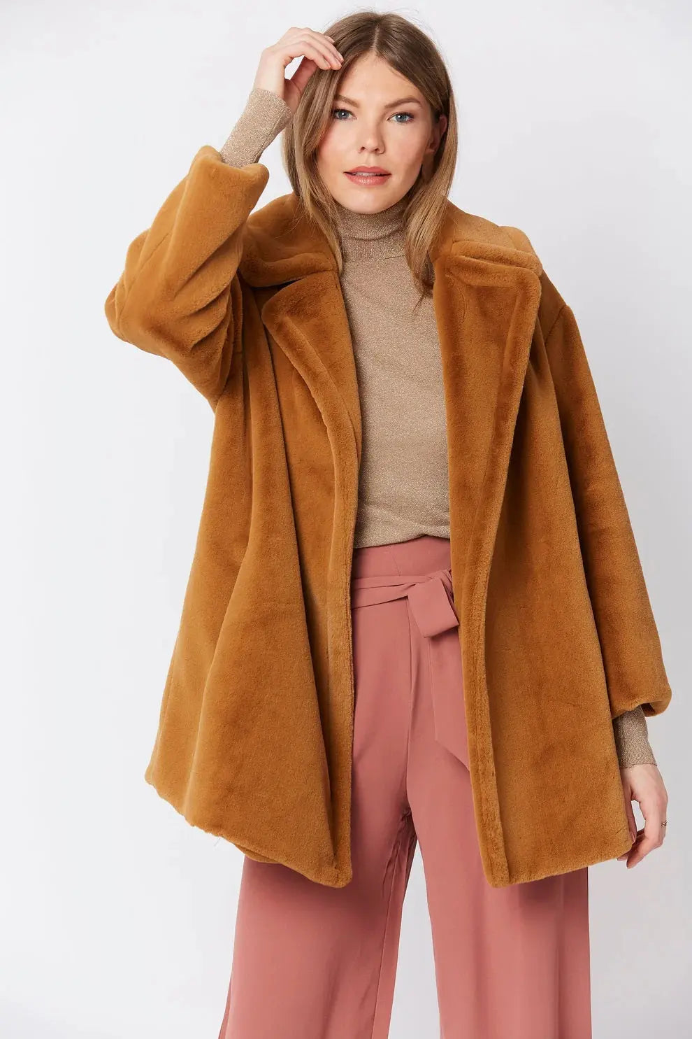 Mocha Faux Fur Midi Coat-0