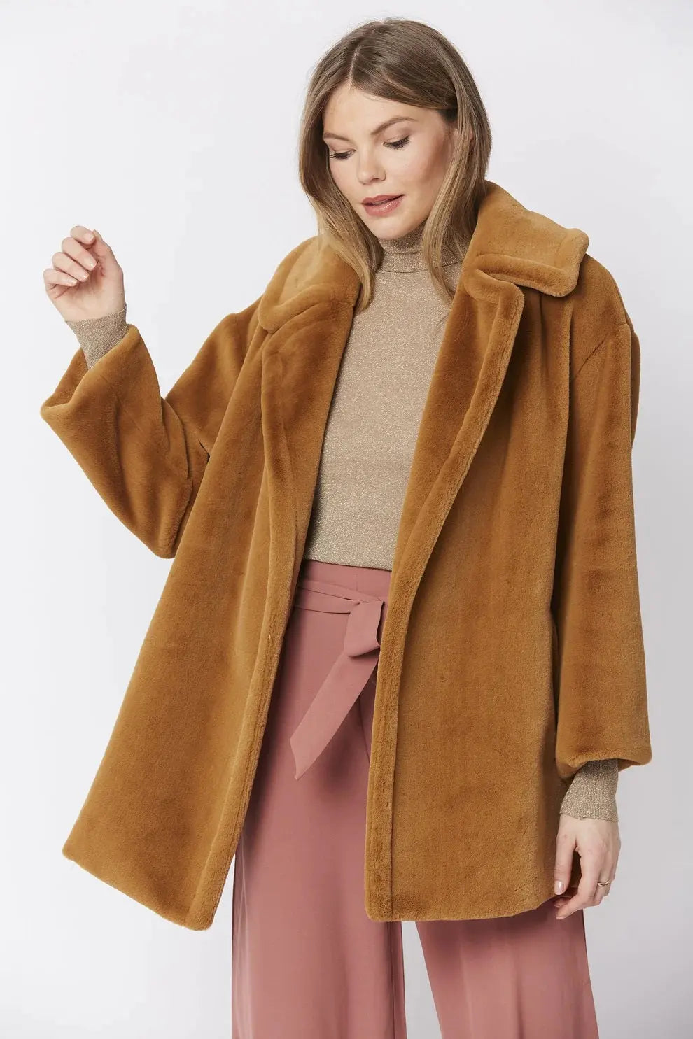 Mocha Faux Fur Midi Coat-2