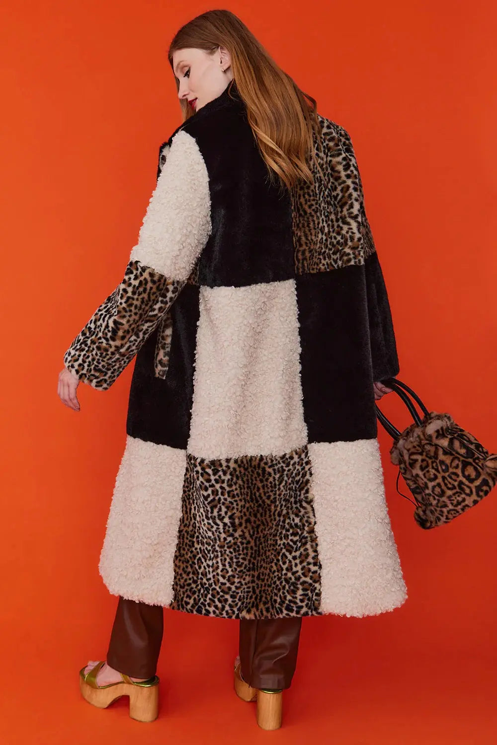 Mocha Faux Fur and Faux Shearling Maxi Coat - Memoriex 