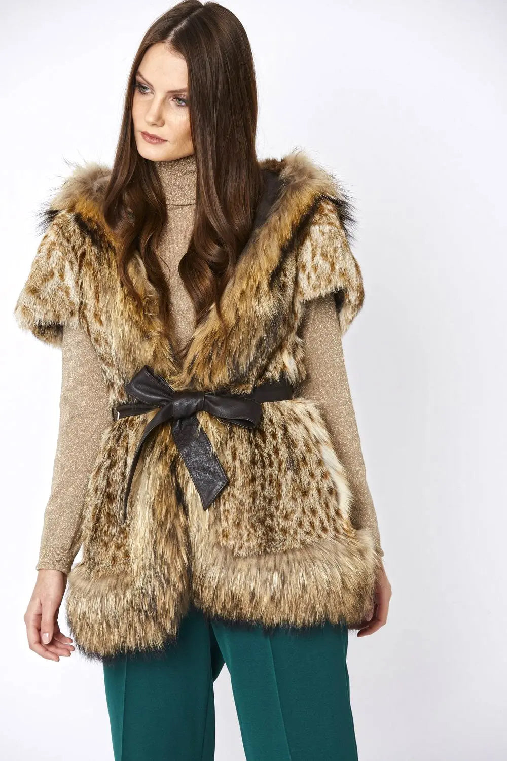 Mocha Leopard Print Hand-painted Hooded Fox & Coney Fur Coat-1