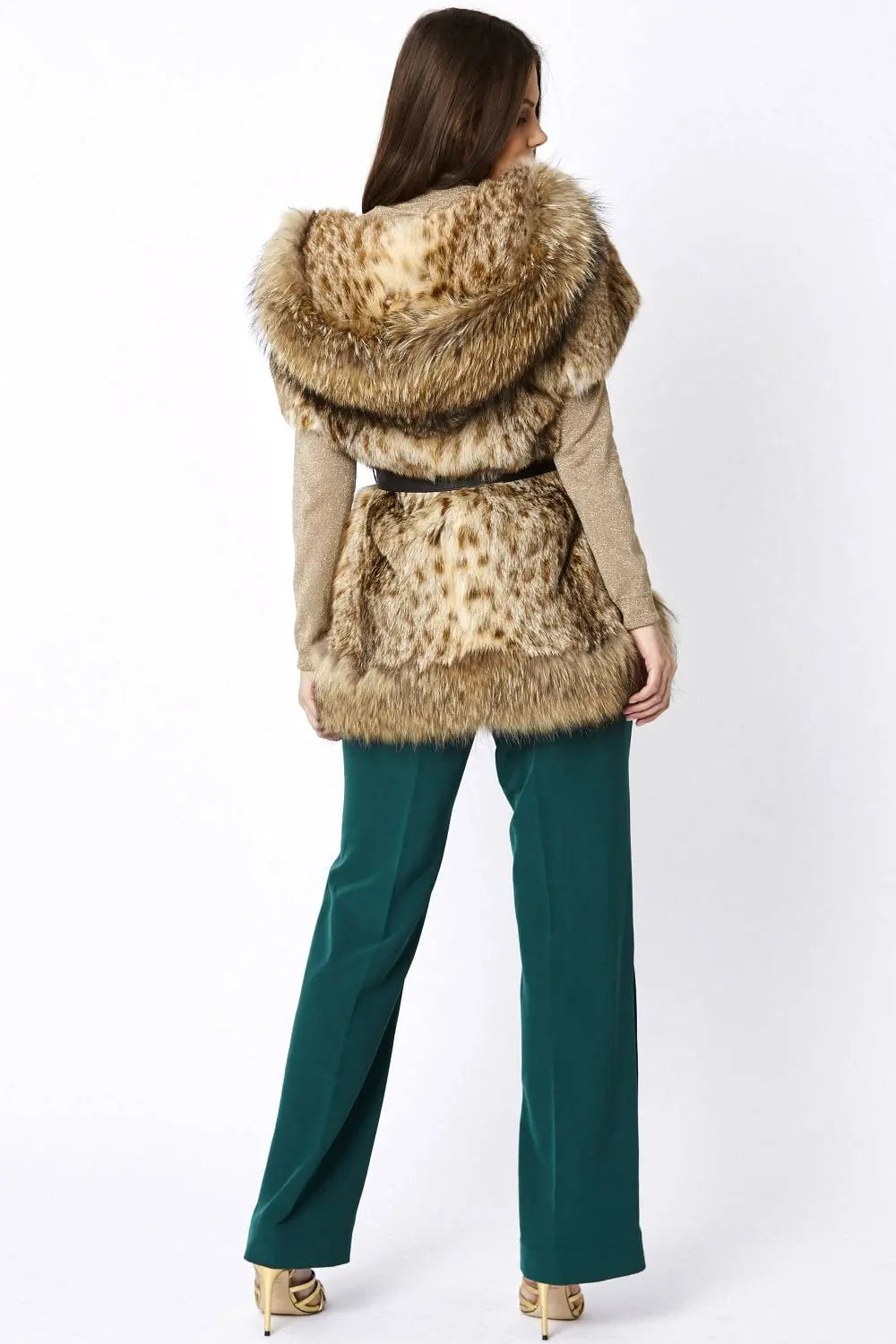 Mocha Leopard Print Hand-painted Hooded Fox & Coney Fur Coat-5