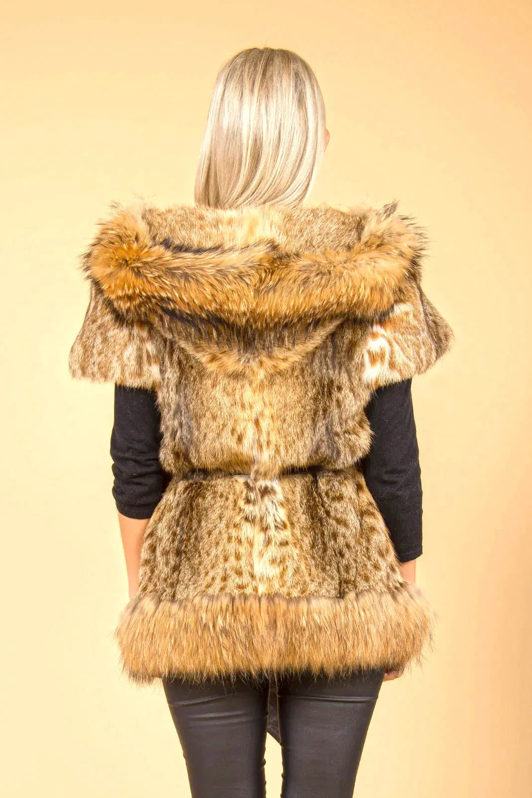 Mocha Leopard Print Hand-painted Hooded Fox & Coney Fur Coat-7